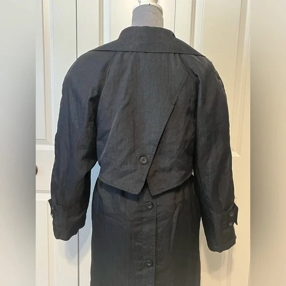 Vintage 70’s 80’s John Weitz Black Lined zip out Rain Trench Coat Sz 8 - Picture 5 of 10